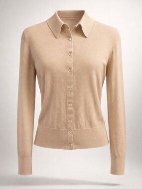 Iris & Ink fine Merino wool Collared Cardigan, nude, M, EUC